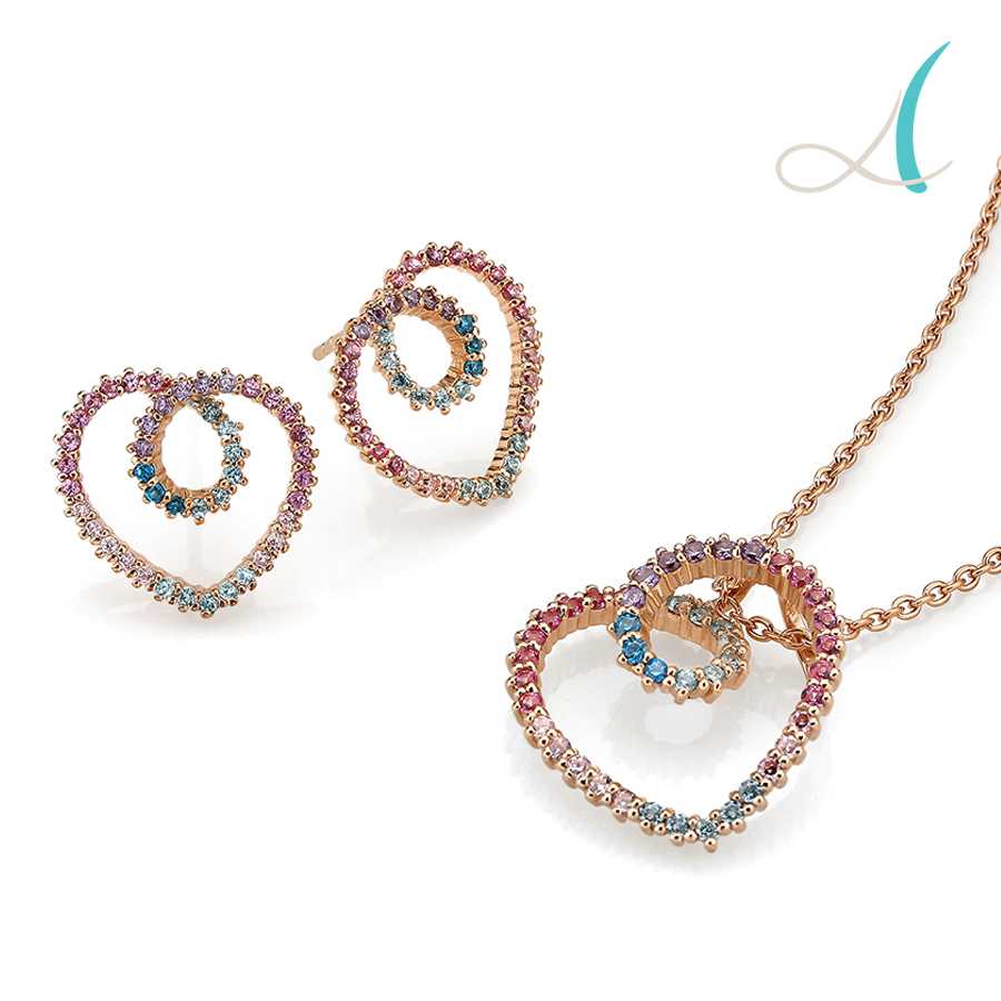 Rainbow CZ Eternal Heart Set