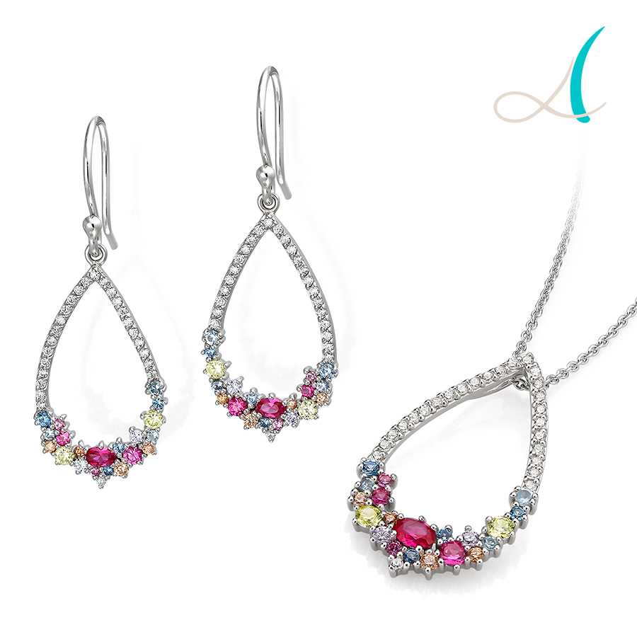 Rainbow CZ Infinity Teardrops Set